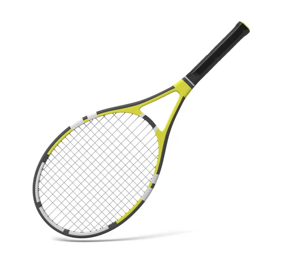 3D-weergave van een professionele tennis racket met zwarte en gele strepen. — Stockfoto