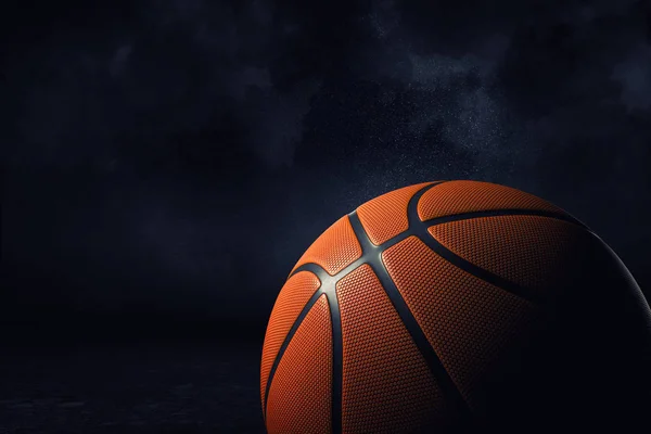 Rendering 3d di una pallina da basket arancione visualizzata da vicino in alta definizione su sfondo scuro . — Foto Stock