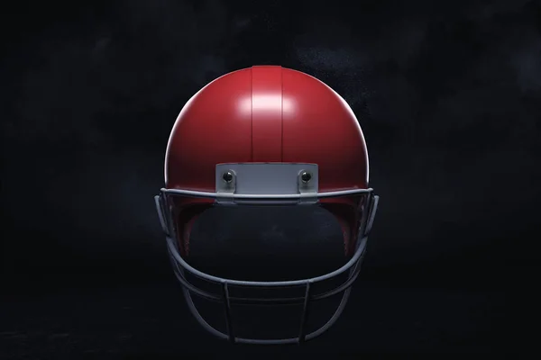3d representación de un casco de fútbol americano rojo oscuro que se muestra sobre un fondo negro . — Foto de Stock