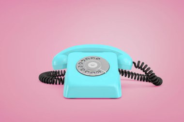 bir pembe mavi bir retro döner telefon 3D rendering bir kablosunun üzerine bir alıcı ile standları.