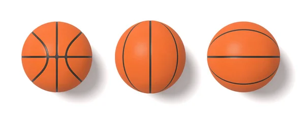 3D-Darstellung von Basketbällen in verschiedenen Blickwinkeln auf weißem Hintergrund in der Draufsicht. — Stockfoto