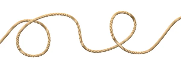 3d rendering of a single twisting natural rope lying unevenly on a white background. — Stock Photo, Image