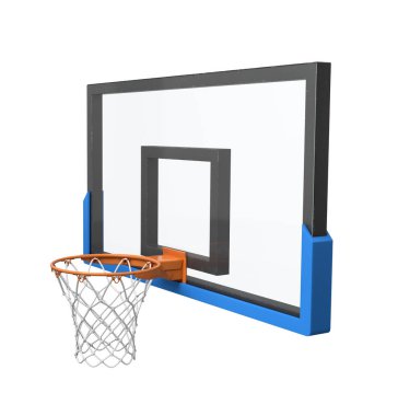 bir basketbol potamız bir boş sepet ve şeffaf sedye ile 3D render.