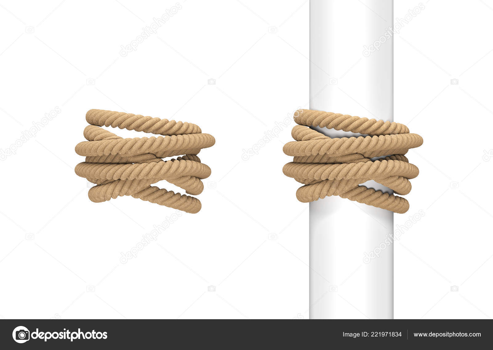 3d rendering of two pieces of natural rope wound around a post and ...