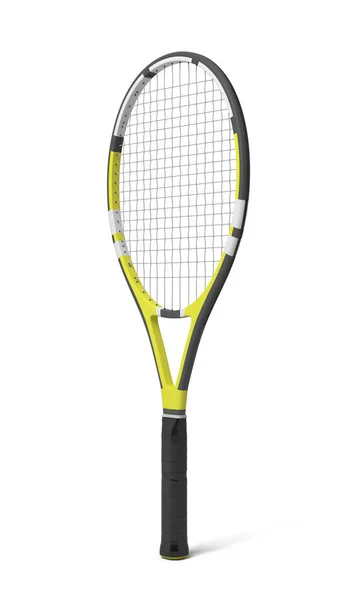 3D-weergave van een professionele tennis racket met zwarte en gele strepen. — Stockfoto