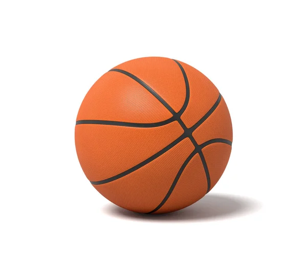 3d rendering of an orange basketball with black stripes standing on a white background. — Stock Photo, Image
