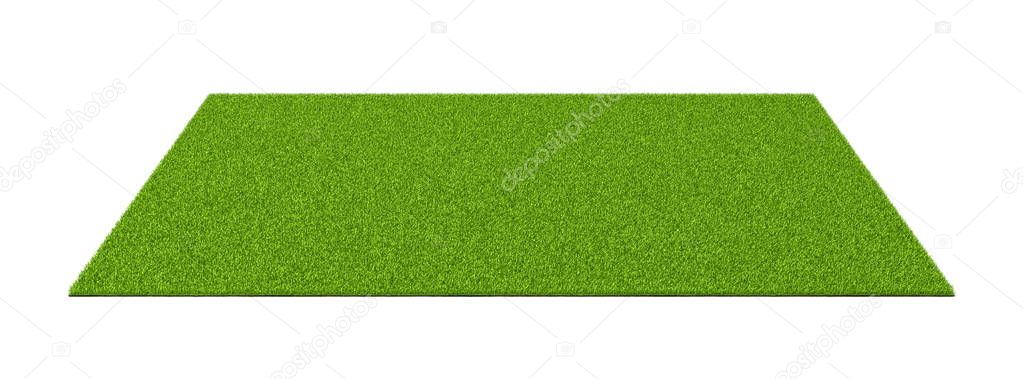 3d rendering of an isolated sports field with green grass on a white background.