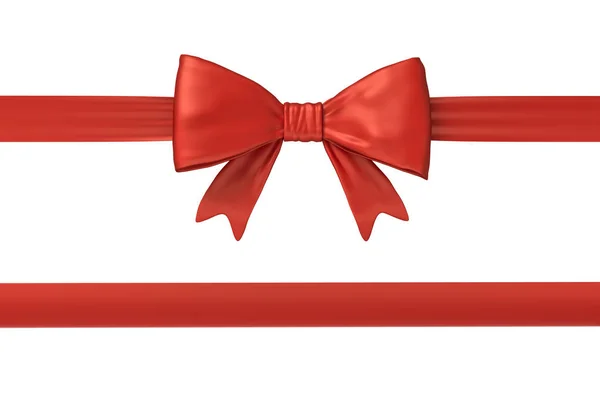 Rendering 3d di due strisce di nastro regalo rosso, una delle quali con fiocco su sfondo bianco . — Foto Stock