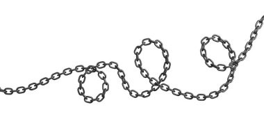 3d rendering of a single curved metal chain lying on a white background. clipart