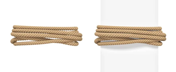 3d rendering of brown rope bound around a wide white post and around empty space. — Stock Photo, Image