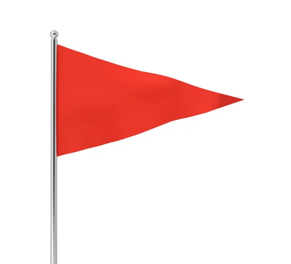 3D renderowania pojedynczy czerwony flagi trójkątne wiszące na post na białym tle. — Zdjęcie stockowe