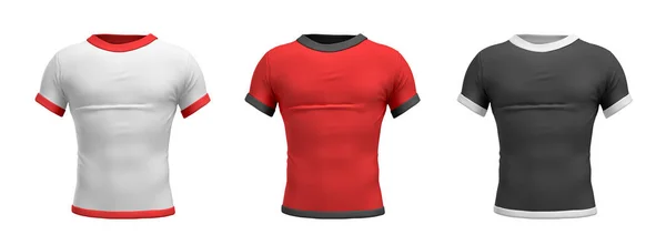 3D-rendering van drie shirts gevormd als een mannelijke torso van achteraanzicht op een witte achtergrond. — Stockfoto