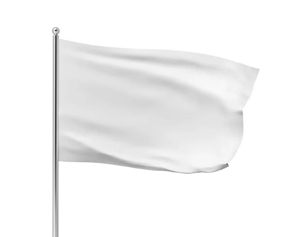 3d rendering of white flag hanging on post and wavering on a white background. — Stock Photo, Image