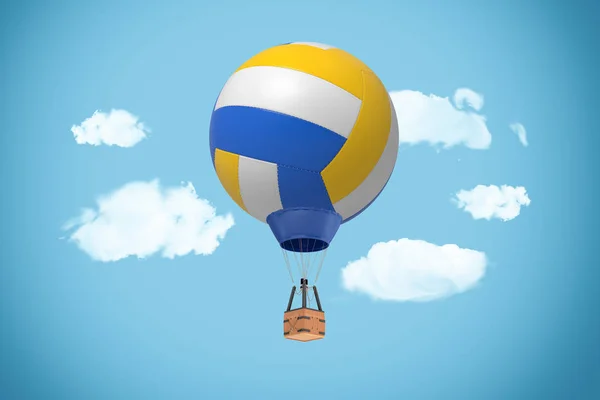 3D representación de gran globo de aire caliente con un dosel hecho de una pelota de voleibol sobre un fondo nublado . —  Fotos de Stock
