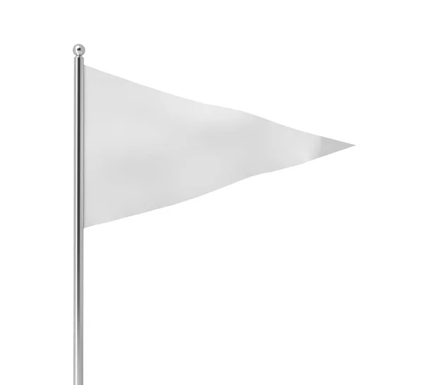 3d rendu d'un seul drapeau triangulaire blanc accroché sur un poteau sur un fond blanc . — Photo