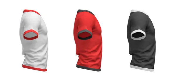 3d renderização de três camisas em forma de torso masculino a partir de visão traseira em um fundo branco . — Fotografia de Stock