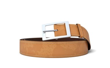 kahverengi deri kemer beyaz bir arka planda hafif bir metal toka ile 3D render.