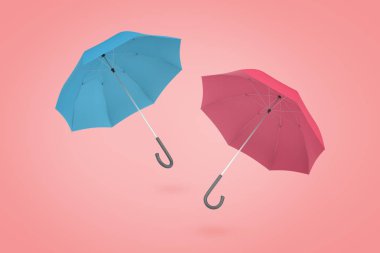 hafif pembe pembe ve mavi şemsiye 3D işleme açıldı