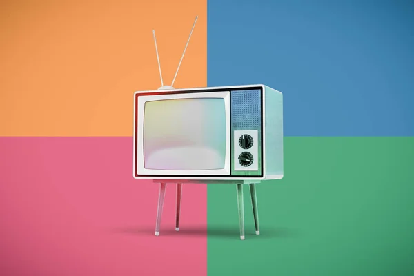Representación Viejo Televisor Cuatro Fondo Color Fondo Colorido Dispositivo Anticuado — Foto de Stock