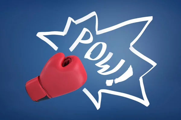 3d rendering of a red boxing glove with the word POW on a blue background. — Stock Photo, Image