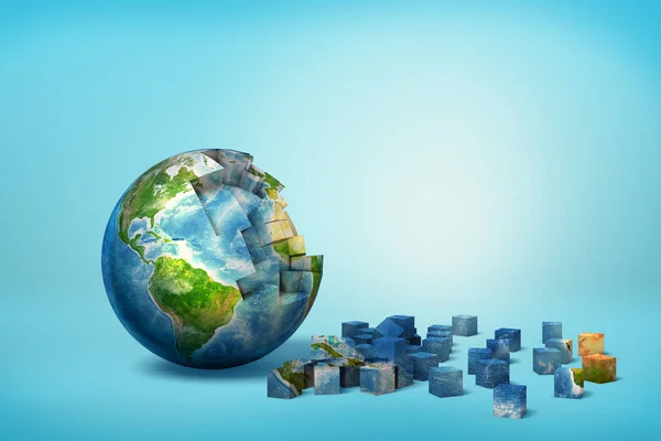 3D-rendering van aarde bol verbrijzeld op blauwe achtergrond — Stockfoto