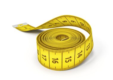 beyaz bir arka plan kasette ölçme bir sarı bir rulo 3D render.