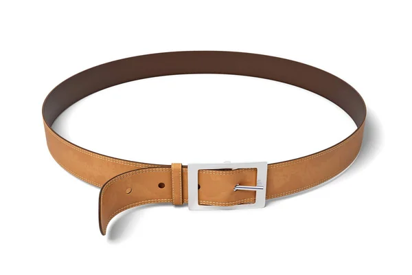 stock image 3d rendering of brown leather belt with metal buckle isolated on white background