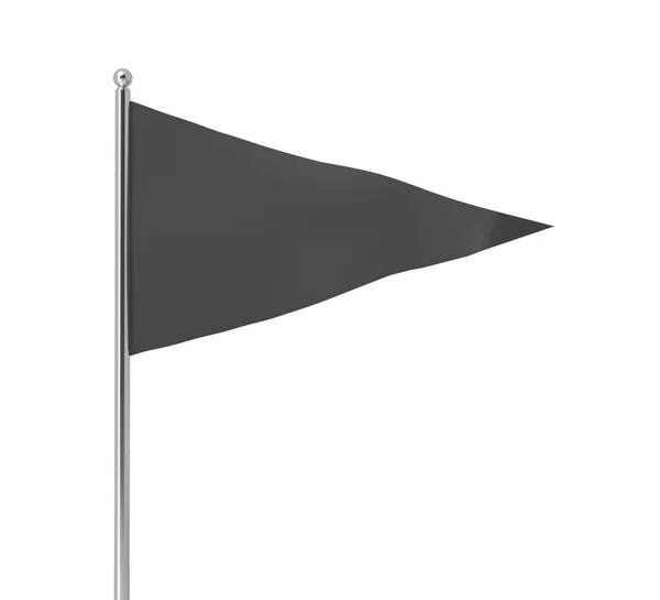 3d rendu d'un seul drapeau triangulaire noir accroché à un poteau sur un fond blanc . — Photo