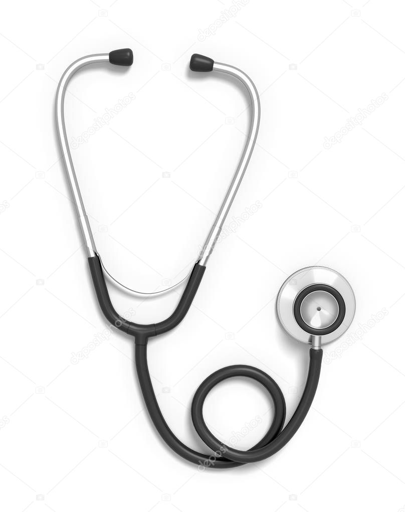 3d rendering of a stethoscope on a white background.