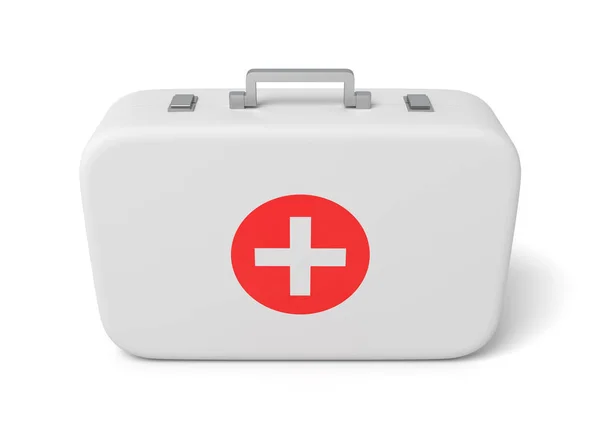 Representación 3d de la caja médica de primeros auxilios aislada sobre fondo blanco — Foto de Stock