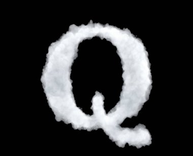 siyah arka plan üzerine izole bir harf Q şeklinde bulut 3D render.