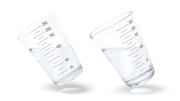 3d рендеринг двух измерительных чашек половина заполнена прозрачной жидкостью изолированы на белом фоне — стоковое фото