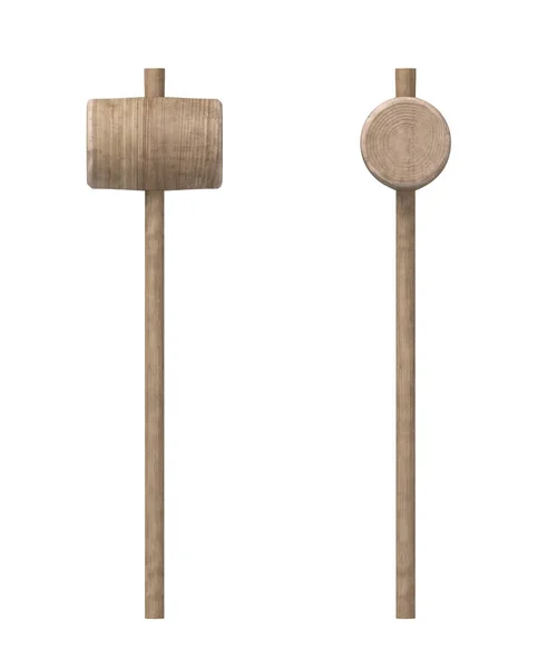 3D-Rendering von Holzhammer mit langem dünnem Stiel und großem runden Kopf. — Stockfoto