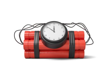 beyaz bir arka plan üzerinde tarafına bağlı bir saati ile 3D render a bohça-in dinamit sopa.