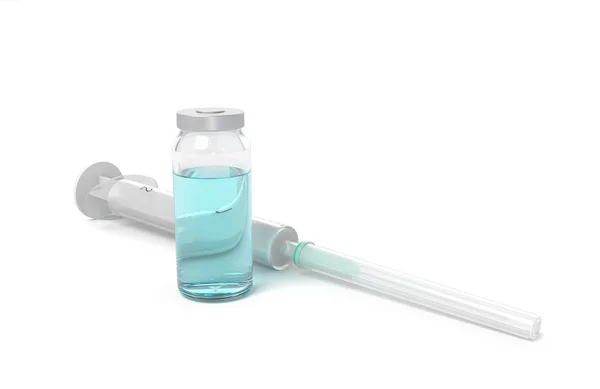 3d rendering of a medical syringe and ampoule with turquoise liquid isolated on white background — Stock Photo, Image