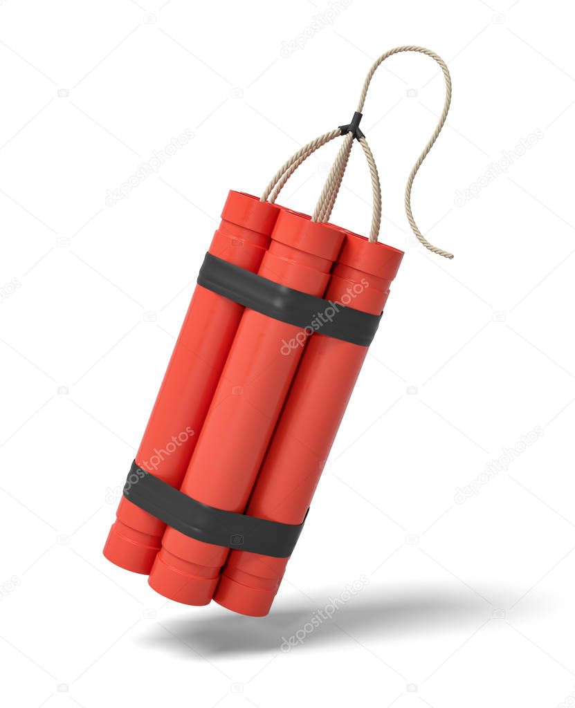 3d rendering of a bundle of dynamite sticks isolated on a white background.