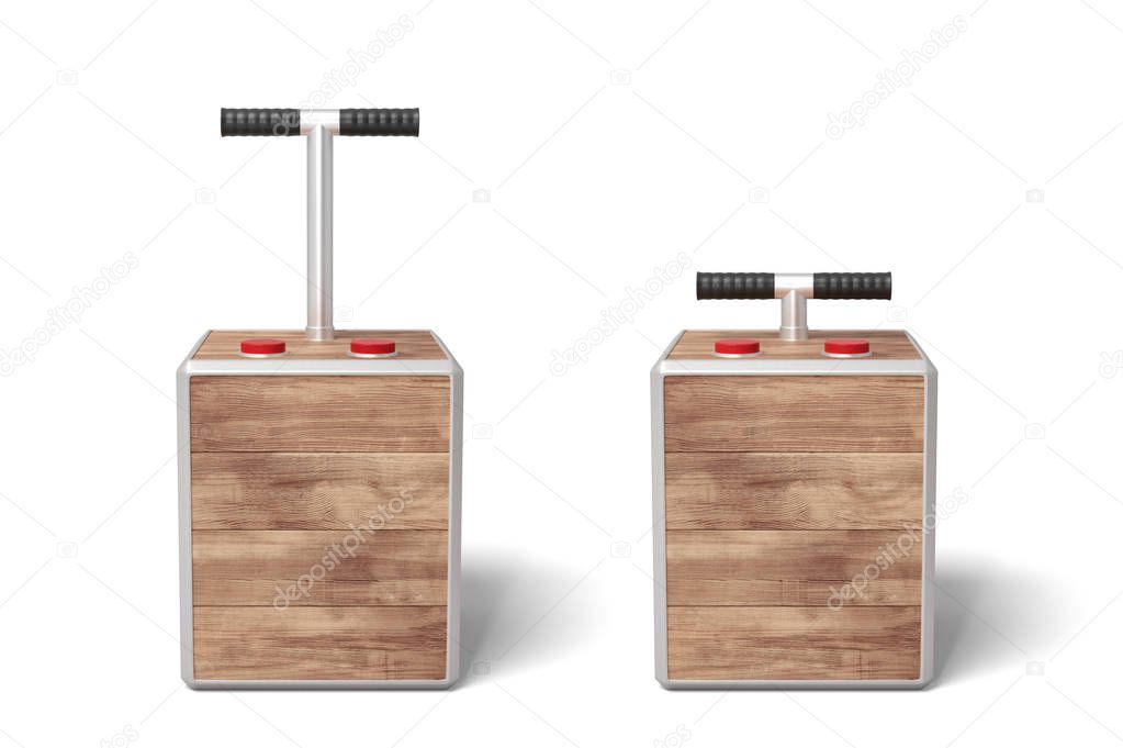3d rendering of two wooden detonator boxes on white background.