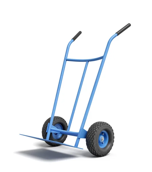 3d rendering of a blue hand truck standing upright on a white background. — Stock Photo, Image