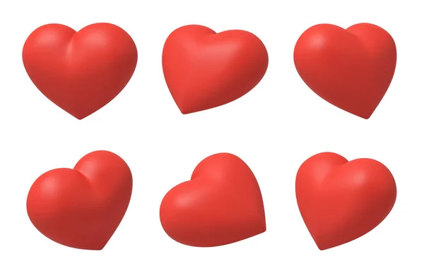 3d rendering of a set of six red hearts isolated on white background. — Stock Photo, Image