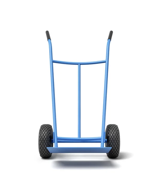 3d rendering of blue hand truck, standing position, isolated on white background — Stock Photo, Image