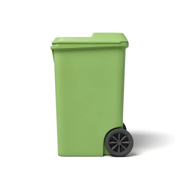 Rendu 3d d'une poubelle vert clair isolé sur fond blanc . — Photo