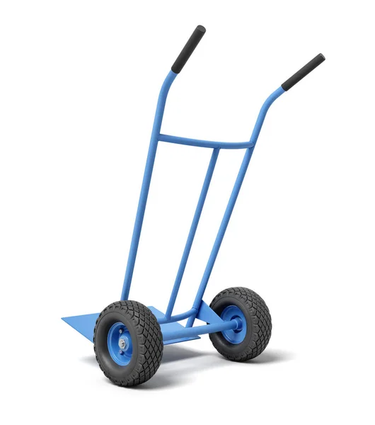 3D vykreslování modré ruční vozík, stoje, izolované na bílém pozadí — Stock fotografie