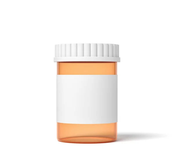 3D visszaadás-ból narancs átlátszó műanyag tabletták jar az üres címke elszigetelt fehér background — Stock Fotó