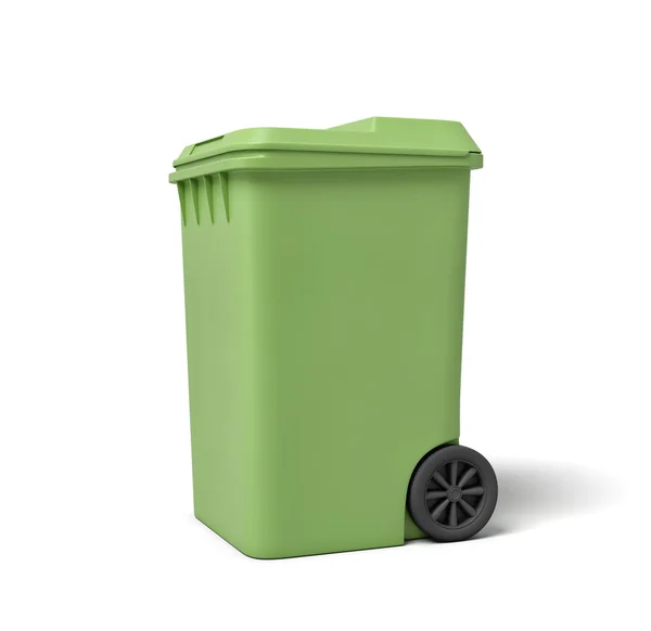 3d representación de un bote de basura verde claro aislado sobre fondo blanco . — Foto de Stock