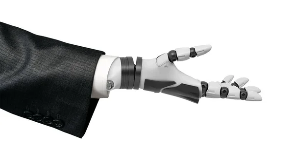 Robotic hand i kostym isolerad på vit bakgrund — Stockfoto