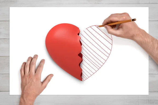 Dziecko Za Rękę Rysunek Serce Czerwone Na Papierze