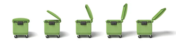 Τρισδιάστατη απεικόνιση του αρκετές-λαχανί dumpsters σε μια γραμμή σε λευκό φόντο. — Φωτογραφία Αρχείου
