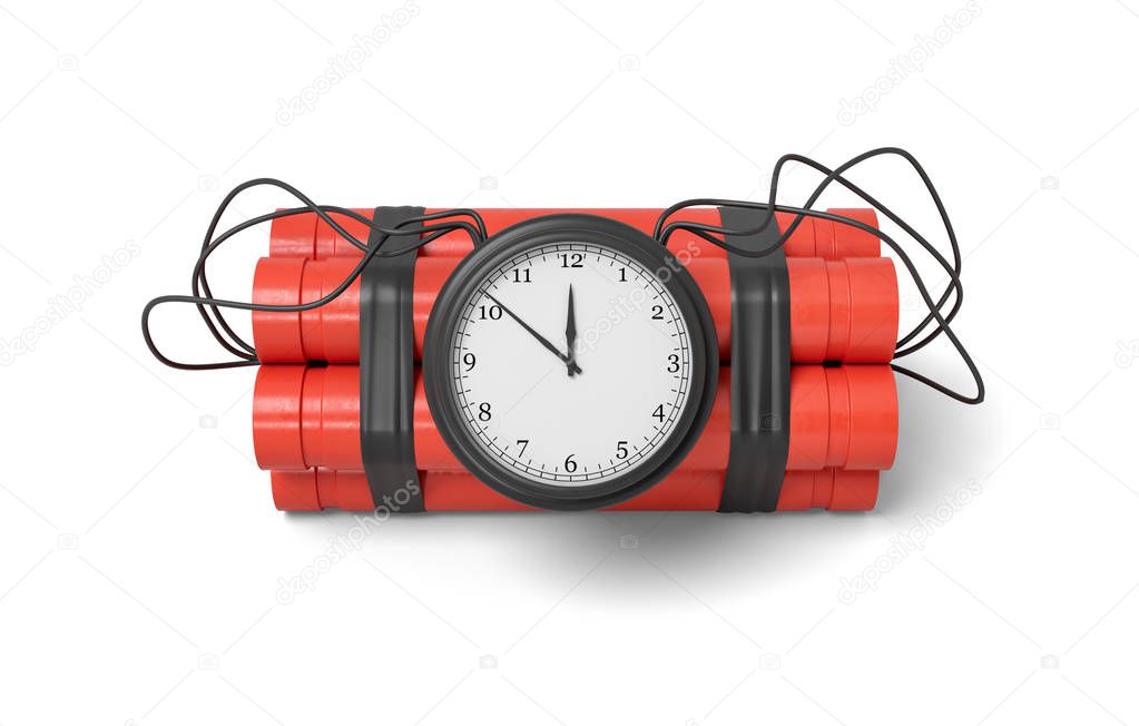 3d rendering of red dynamite stick time bomb isolated on white background