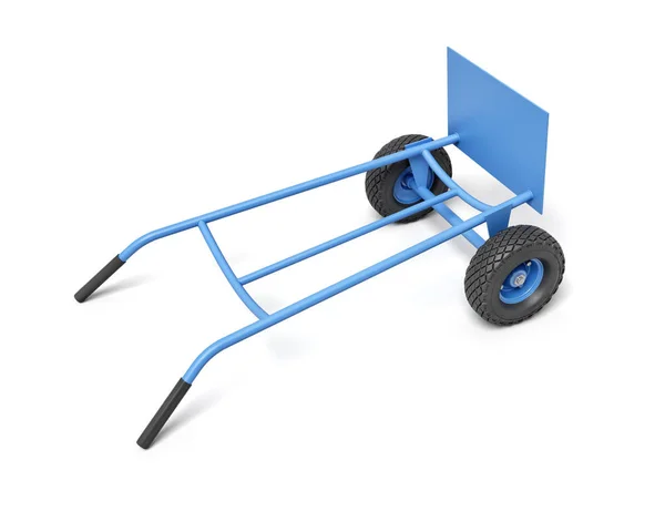 3D vykreslování modré ruční vozík s jeho úchyty dole na bílém pozadí. — Stock fotografie