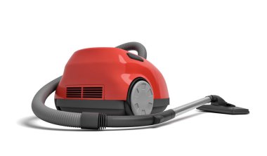 Beyaz arka plan üzerinde izole kırmızı elektrik elektrikli süpürge 3D render